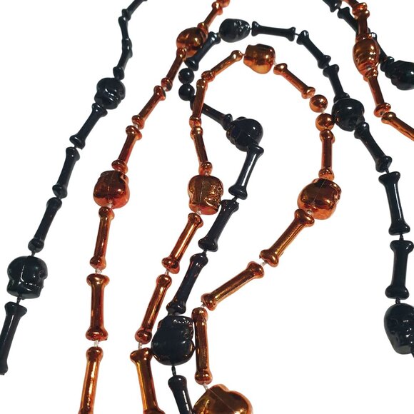 Halloween Skull Bones Necklaces Orange Black Plastic Beads Costume Party Decor - Picture 6 of 6